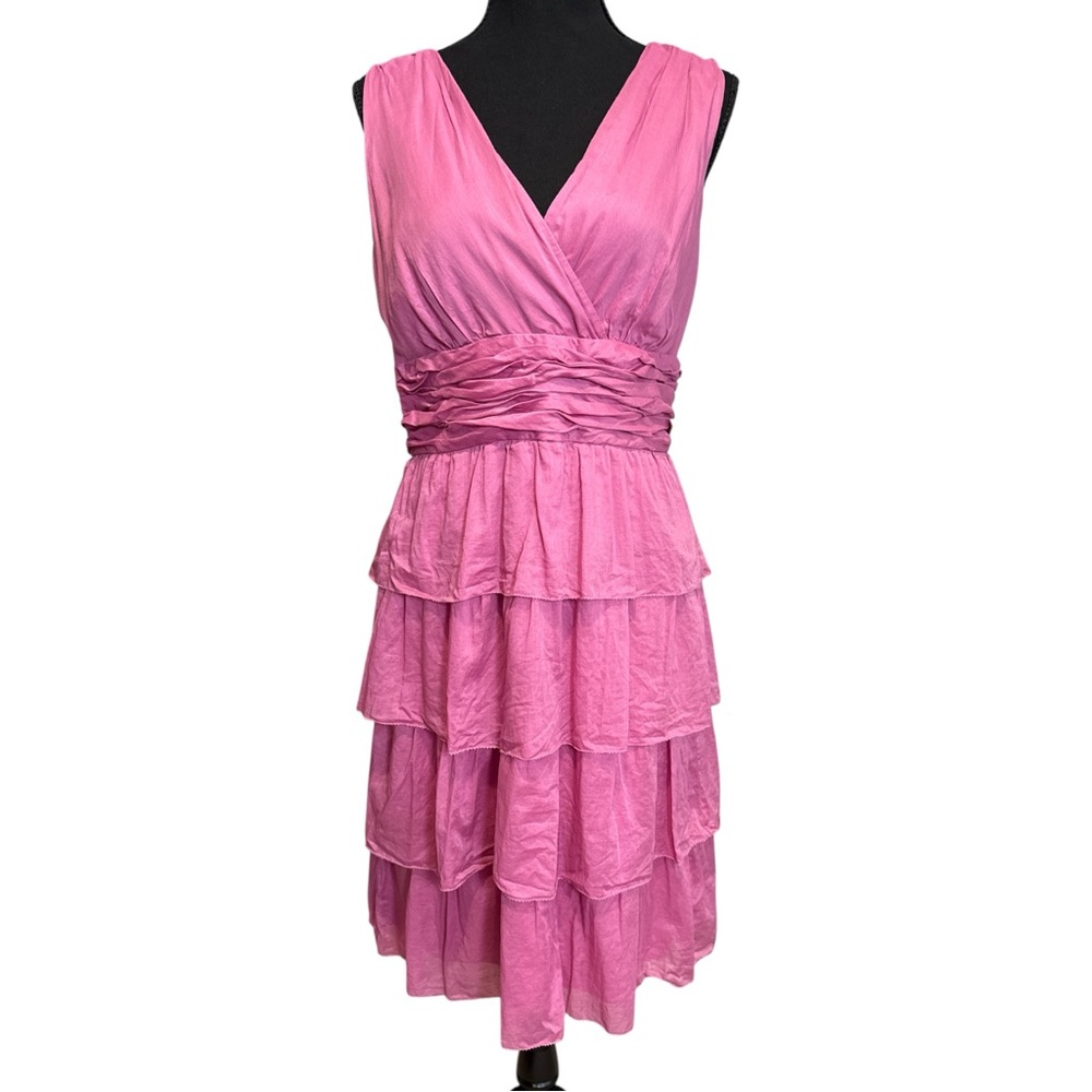 Talbots Women's‎ Magenta Cotton Sleeveless V-Neck Ruffle Layered Skirt Dress, 10